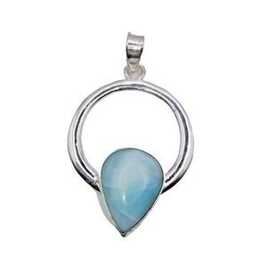 Southwestern Blue Larimar Dolphin Stone Sterling Silver Pendant Circle Raindrop